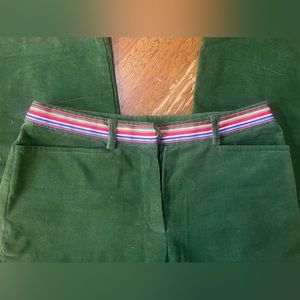 Lilly Pulitzer vintage green corduroy pants with rainbow ribbon faux belt